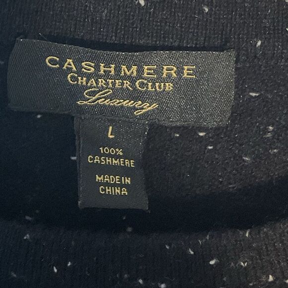 CHARTER CLUB LUXURY LADIES CASHMERE SWEATER BLACK LARGE WHITE P EVERYDAY CASUAL - Picture 2 of 10